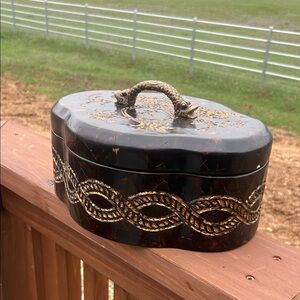 Vintage Asian Dragon Lacquer Black and Gold  Decorative Box